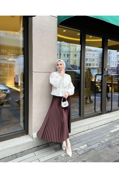 SIMO CLUB Deri Görünümlü Piliseli Etek