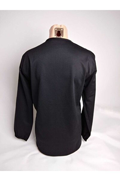 YAŞAR TRİKO Women's Navy Blue Pear Collar Four Button Long Sleeve Ankle Elastic Slit Two Thread Blouse T-Shirt