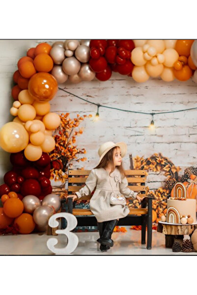Çemrek Süs Parti Dark Red Salmon Burnt Orange Autumn Concept Balloon Chain Se...