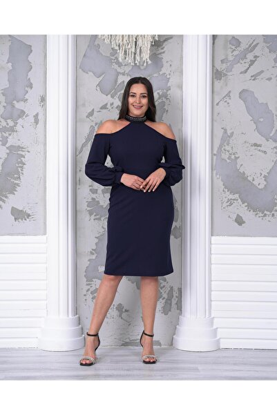 Butik Nilyam فستان سهرة نسائي مقاس كبير مكشوف الكتفين مزين باللؤلؤ وأكمام طوي...