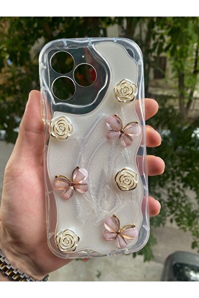 AQUA AKSESUAR Realme Note 50 Uyumlu Kılıf Kelebek Çiçek Desenli Kenarları Şef...