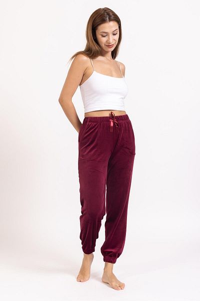 Pemilo Women's 503 Pocket Velvet Single Bottom Claret Red
