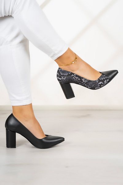 Erkan Saçmacı Belinda Black Snake - 7 cm tlusté boty na podpatku