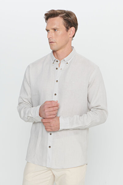 ALTINYILDIZ CLASSICS Cămașă pentru bărbați, bej, cu potrivire confortabilă, cu guler cu nasturi, 100% in