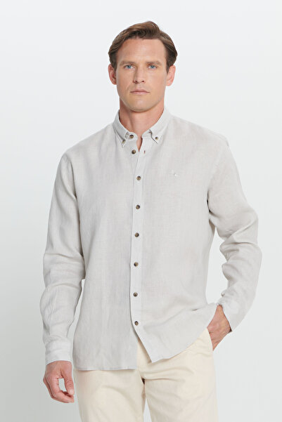 ALTINYILDIZ CLASSICS Cămașă pentru bărbați, bej, cu potrivire confortabilă, cu guler cu nasturi, 100% in