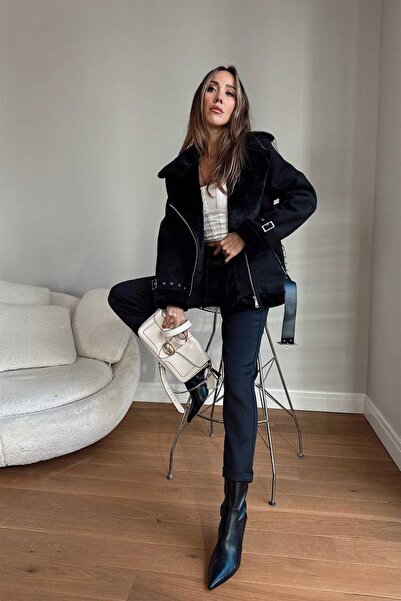 Zaya Collection İçi Rapitli Kemer Detaylı Zr Deri Süet Mont