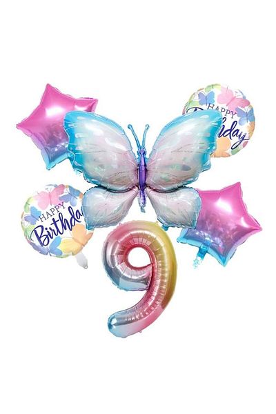 DÜVENCİ TİCARET Rainbow Foil Figured Butterfly Foil Ballon Set of 6