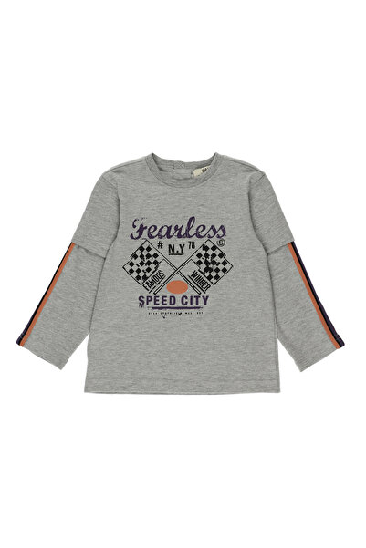 Panço Erkek Bebek Baskılı Uzun Kollu Gri-Melanj Tişört