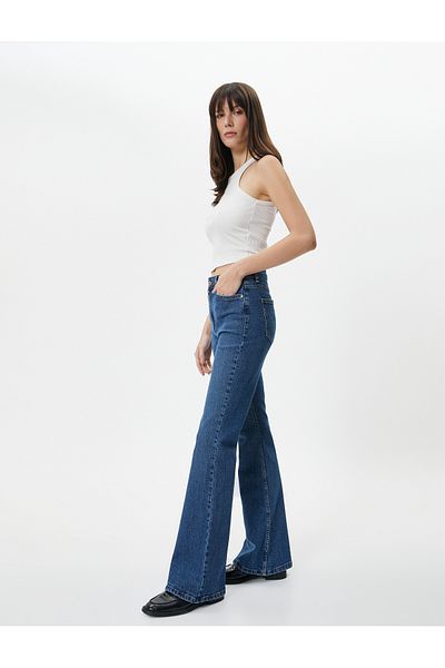 Koton High Waist Stretch Cotton Spanish Leg Flare Jeans - Slim Fit