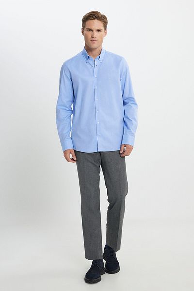 ALTINYILDIZ CLASSICS Men's Light Blue Slim Fit Slim Fit 100% Cotton Button Collar Oxford Shirt