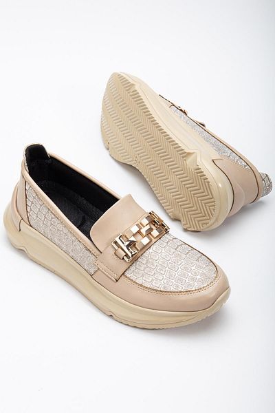 Dilimler Ayakkabı Pantofi casual de damă, cu talpă groasă, bej, cu accesorii de lanț