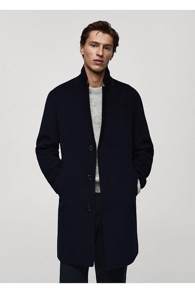 MANGO Man Classic Long Handmade Woolen Overcoat