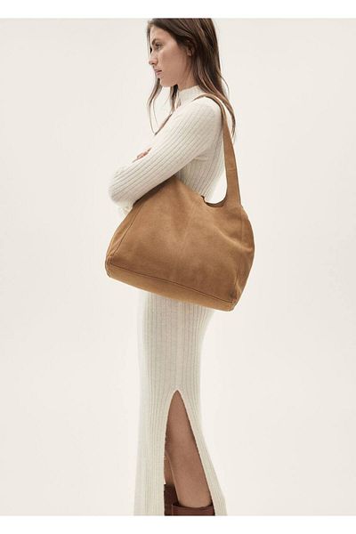MANGO Woman Geripptes Strickkleid mit Schlitz