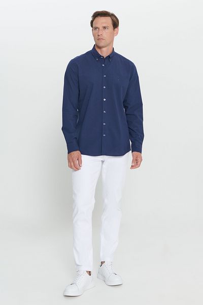 ALTINYILDIZ CLASSICS Ανδρικό πουκάμισο μπλέ Navy Slim Fit στενό γιακά με κομμένο κουμπί 100% βαμβάκι
