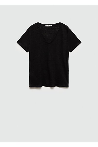 MANGO Woman Lněné tričko s krátkým rukávem