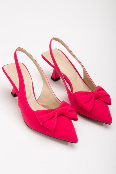 Dilimler Ayakkabı Fuchsia Satin Women's Heeled Shoes - Large Size Bow Detail