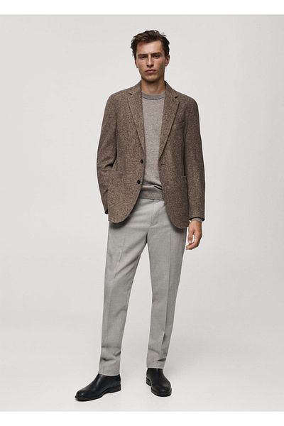 MANGO Man Παλτό blazer από καθαρό μαλλί με λεπτή εφαρμογή