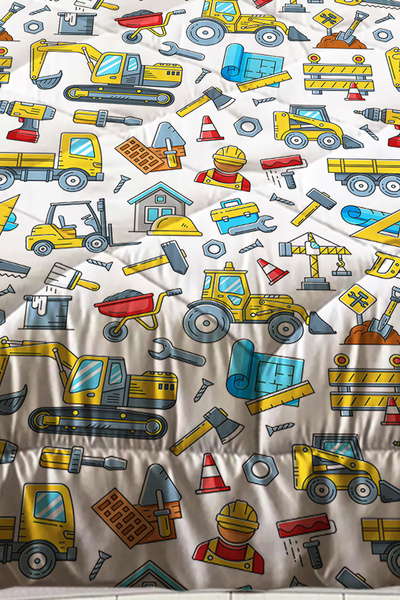 Else Dekor Будівельна техніка, вантажівка, малюнок, для хлопчика, односпальний, з капітоне, ковдра, наволочка