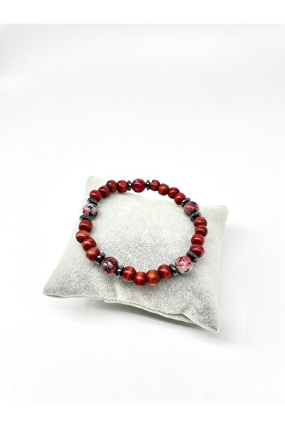 Padore Accessory Ahşap ve Doğal Taş Uyumu: Rodonit Doğal Taş Detaylı Bordo Ah...