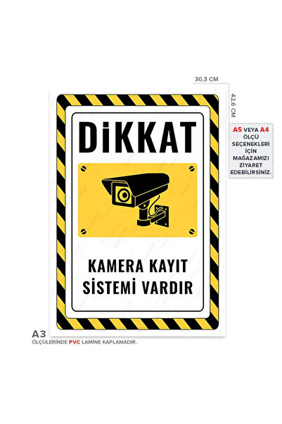 KanvasSepeti Dikkat Kamera Kayıt Sistemi Vardır Uyarı Folyo Etiket Baskı (30,...