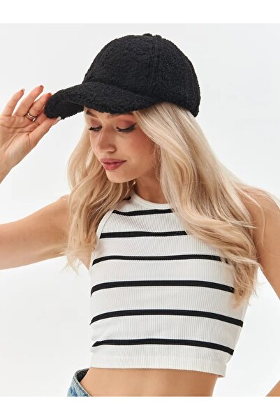 derikem Pălărie de pluș ondulată merinos de iarnă pentru femei negre