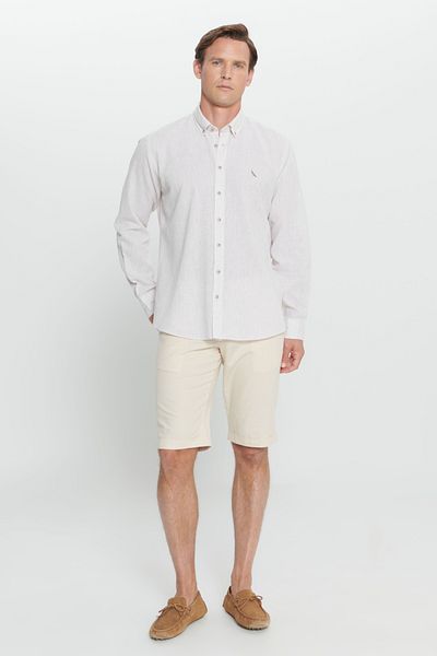 ALTINYILDIZ CLASSICS Ανδρικό μπεζ Comfort Fit Άνετο πουκάμισο με γιακά με κουμπιά και βαμβακερό εμπριμέ