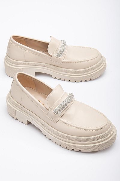 Dilimler Ayakkabı Thick Sole Stoned Beige Women's Loafer Casual Shoes