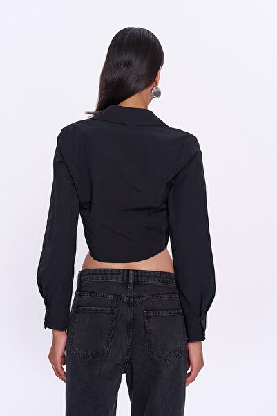 Quzu Fermuar Detaylı Gömlek Siyah
