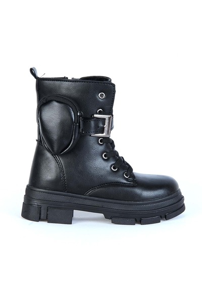 moda ayakkabım Moda Ayakkabı 7640 Tiwingo Siyah Kız Çocuk Bot Ayakkabı