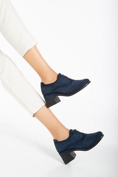 Dilimler Ayakkabı Navy Blue Suede Women's Casual Shoes - Ready Sole and Tied Design
