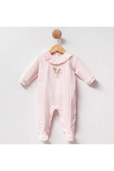 Cassiope Pembe Çiçek Nakış Kız Bebek Tulum