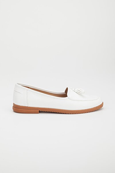 Dilimler Ayakkabı Tasseled Skin White Women's Casual Shoes