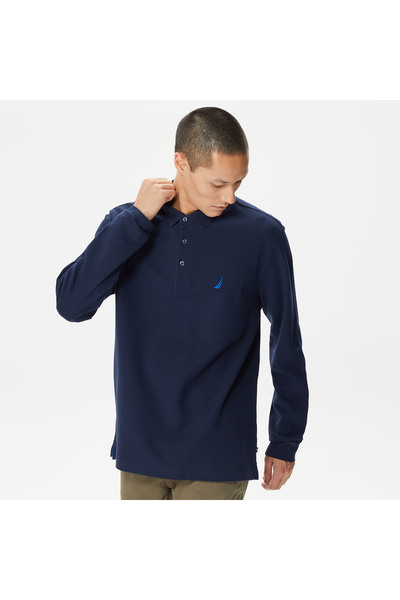 Nautica Men's Navy Blue Classic Fit Long Sleeve Polo Neck T-Shirt