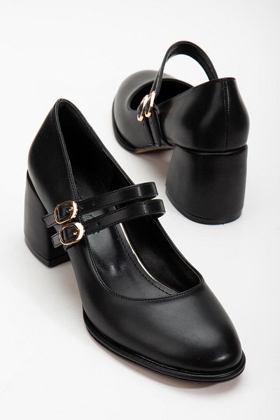 Dilimler Ayakkabı Black Women's Thick Heeled Casual Shoes - Thin Strap and Platform Sole