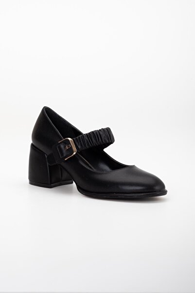 Dilimler Ayakkabı Black Thin Platform and Elastic Band Thick Heeled Women's Casual Shoes