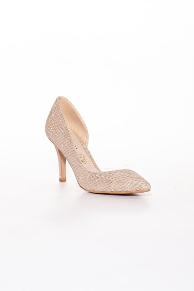 Dilimler Ayakkabı Thin Heeled Side Transparent Gold Women's Stiletto