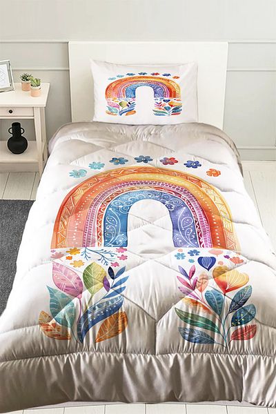 Else Dekor Cuvertură matlasată pentru fete, cu model de acuarelă, curcubeu Boho, cu fețe de pernă
