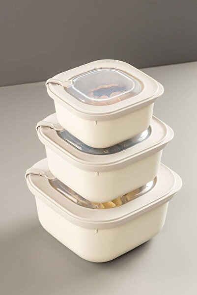 Stile Cucina 3-Piece Vacuum Sealed Storage Set - 600, 1100, 1800 ml Microwave and Freezer Use