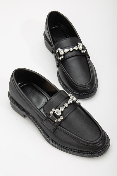 Dilimler Ayakkabı Black Women's Casual Shoes with Jewelled Buckle Accessories