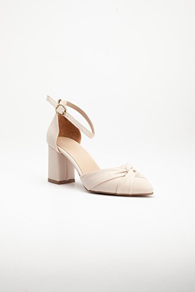 Dilimler Ayakkabı Satin Bow Helmet Nude Large Size Women's Shoes Heeled