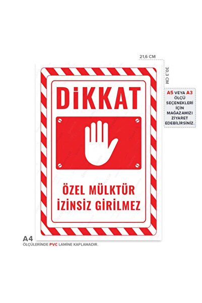 Genel Markalar Ul2599-A4 - Özel Mülktür İzinsiz Girilmez Uyarı Levhası (21,6×...