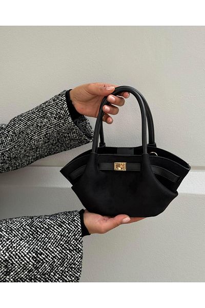 Tina İstanbul Geantă neagră Mini Nubuck - Detaliată curea