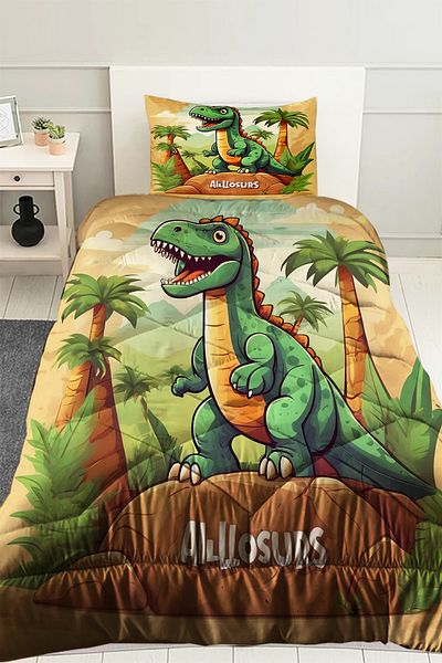 Else Dekor Dinosaur Patterned Boy's Single Quilted Quilt Pillow with Cover