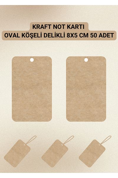 anka design 50 Pieces 8x5 Cm Kraft Unprinted Card Business Card Note Card Gift Note Oval Cornered with Hole