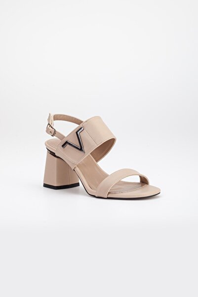 Dilimler Ayakkabı Thick Banded Heeled Skin Nude Women's Heeled Sandals