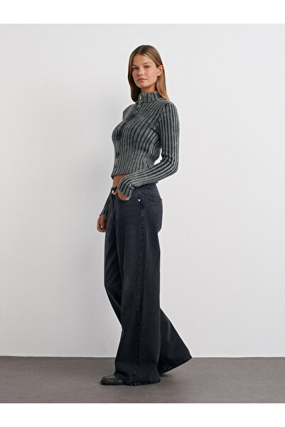 Dilvin 60249 Pale Effect Zippered Knitwear Cardigan-Anthracite