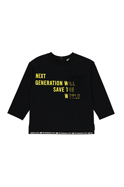 Panço Erkek Bebek Baskılı Uzun Kollu Siyah Tişört