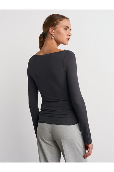 Dilvin 31213 Boat Neck Long Sleeve Top-Anthracite
