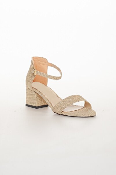 Dilimler Ayakkabı Single Strap Gold Women's Heeled Sandals