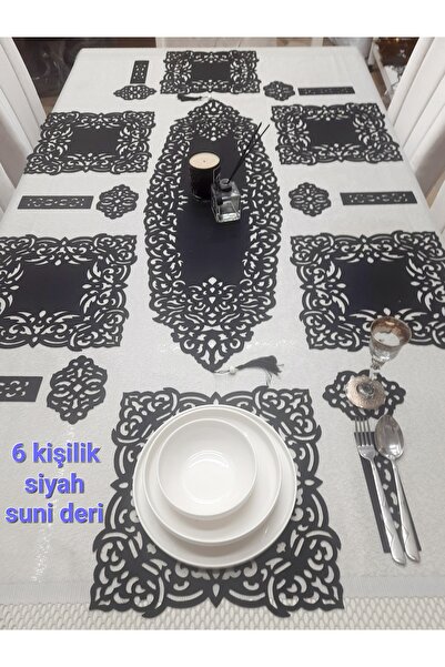 SEHARA 1 Runner(100X33CM),6 Servis (33X33CM),6 Bardakaltlığı, 6 Kaşıklık/19 Parça/suni Deri
